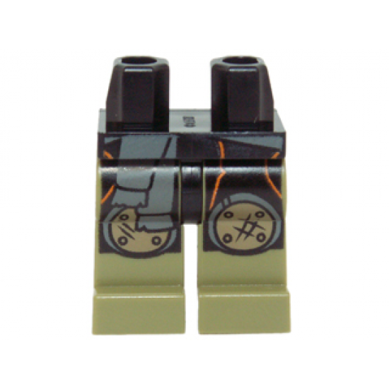 Hips and Olive Green Legs with Black and Orange Loincloth, Scarf and Dark Tan Round Knee Pads Pattern
