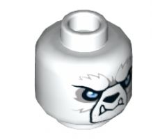Minifigure, Head Alien Chima Bear with Black Nose, White Fangs, Blue Eyes and Gray Tribal Markings on Reverse Pattern - Hollow Stud