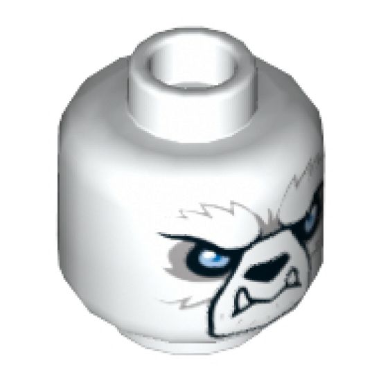 Minifigure, Head Alien Chima Bear with Black Nose, White Fangs, Blue Eyes and Gray Tribal Markings on Reverse Pattern - Hollow Stud