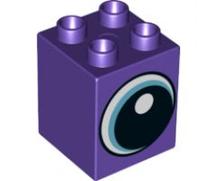 Duplo, Brick 2 x 2 x 2 with White Spot and Medium Azure Circled Eye Looking Right Pattern