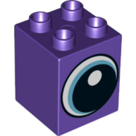Duplo, Brick 2 x 2 x 2 with White Spot and Medium Azure Circled Eye Looking Right Pattern