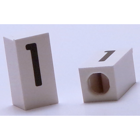 Tile, Modified 1 x 2 x 5/6 with Stud Hole in End and Black '1' Pattern