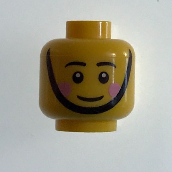 Minifigure, Head Black Eyebrows, Pink Cheeks, Chin Strap, White Pupils Pattern - Blocked Open Stud