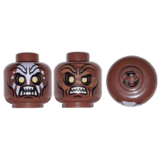 Minifigure, Head Dual Sided LotR Lurtz Scowling / Handprint Pattern - Blocked Open Stud