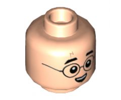 Minifigure, Head Dual Sided Glasses, Black Eyebrows, Lightning Bolt Scar, Grin / Broken Glasses Dirty Face Pattern - Hollow Stud