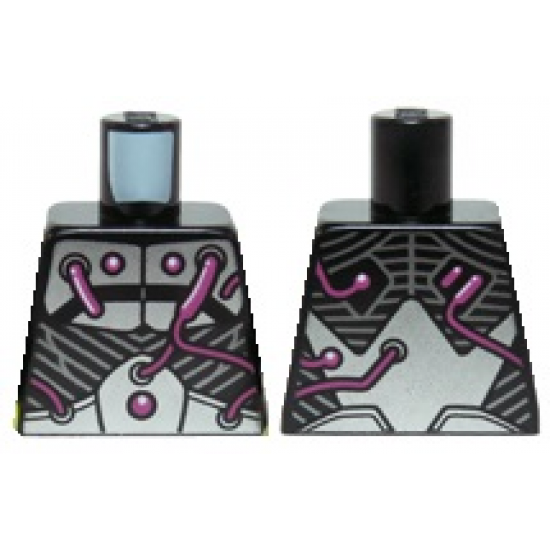 Torso Armor with Silver Metal Plates and Dark Pink Electrical Wires and Buttons Pattern