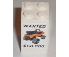 Brick 2 x 2 x 3 with 'WANTED', '$50.000' and Orange Truck Pattern (Sticker) - Set 8211