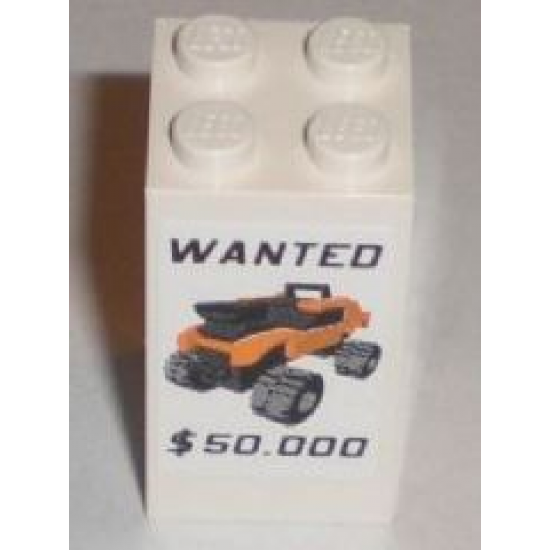 Brick 2 x 2 x 3 with 'WANTED', '$50.000' and Orange Truck Pattern (Sticker) - Set 8211