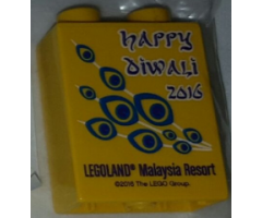 Duplo, Brick 1 x 2 x 2 with Happy Diwali 2016 Legoland Malaysia Resort Pattern