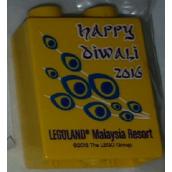 Duplo, Brick 1 x 2 x 2 with Happy Diwali 2016 Legoland Malaysia Resort Pattern