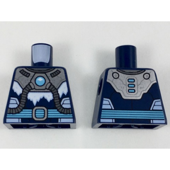 Torso Armor with Medium Azure Round Crystal and Belt, Silver Tubes and Buckle and White Ice Pattern