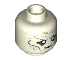 Minifigure, Head LotR White Eyes, Puckered Mouth, Cheek Lines and Wrinkles, Thin Hair on Reverse Pattern (Witch-King) - Hollow Stud