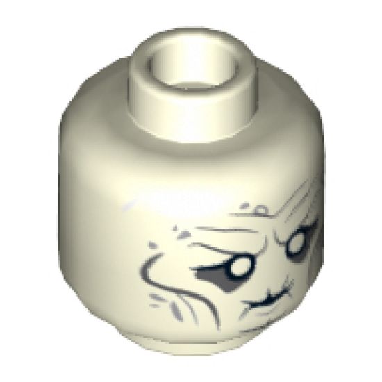 Minifigure, Head LotR White Eyes, Puckered Mouth, Cheek Lines and Wrinkles, Thin Hair on Reverse Pattern (Witch-King) - Hollow Stud