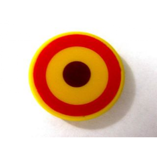 Tile, Round 2 x 2 with Red Circle and Brown Dot (British Roundel) Pattern (Sticker) - Set 4778