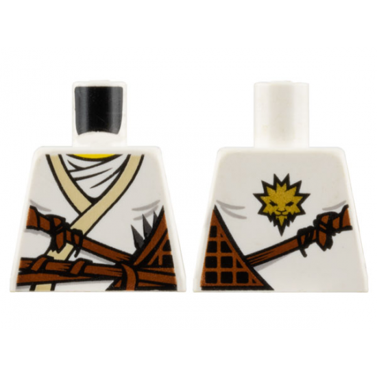 Torso Ninjago Brown Rope and White Undershirt, Gold Lion on Back Pattern