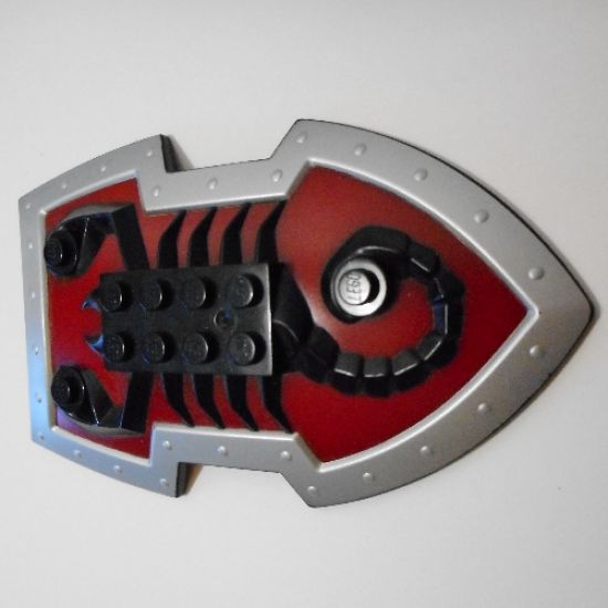 Large Figure Part Shield, 2 x 4 Brick Relief, Vladek Scorpion with Dark Red and Silver Pattern