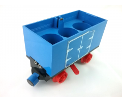 Train Battery Box Car with Three Contact Holes, Red Switch Lever, Blue and Red Magnets, and Red Wheels with Hinged Doors Pattern on Both Sides (Stickers) - Set 7720