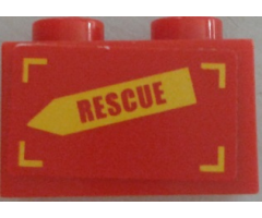 Brick 1 x 2 with 'RESCUE' on Yellow Arrow Pattern Model Left Side (Sticker) - Set 60010