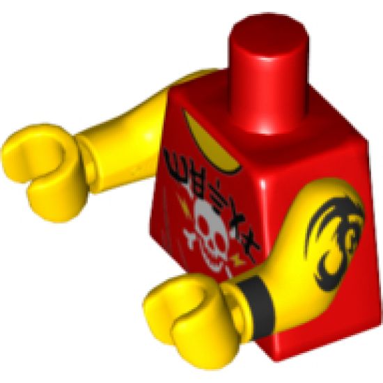 Torso Sleeveless Top with White Skull, Black Ninjago Logogram 'METAL' Pattern / Yellow Arm Left with Dragon Tattoo Pattern / Yellow Arm Right / Yellow Hands