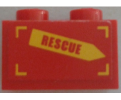 Brick 1 x 2 with 'RESCUE' on Yellow Arrow Pattern Model Right Side (Sticker) - Set 60010