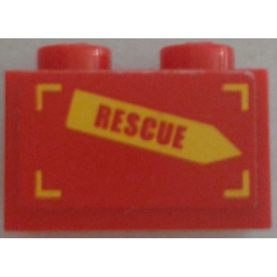 Brick 1 x 2 with 'RESCUE' on Yellow Arrow Pattern Model Right Side (Sticker) - Set 60010