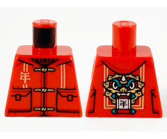 Torso Tang Jacket, Gold Ties and Double Stripes, Chinese Logogram '?' (Nian/Year) and Lion Beast Face on Back Pattern
