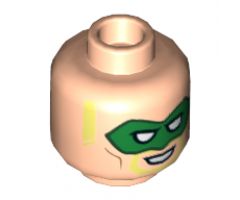 Minifigure, Head Male Green Eye Mask, Bright Light Yellow Sideburns and Goatee, Open Grin Pattern - Hollow Stud
