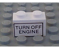 Brick 1 x 2 with 'TURN OFF ENGINE' Pattern on Both Sides (Stickers) - Set 6375-2