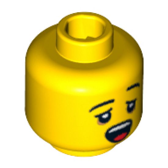 Minifigure, Head Dual Sided Black Eyebrows, Yawning / Asleep Pattern - Blocked Open Stud