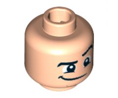 Minifigure, Head Black Eyebrows, Left Raised, Lopsided Grin, Dark Orange Cleft Chin Pattern - Hollow Stud