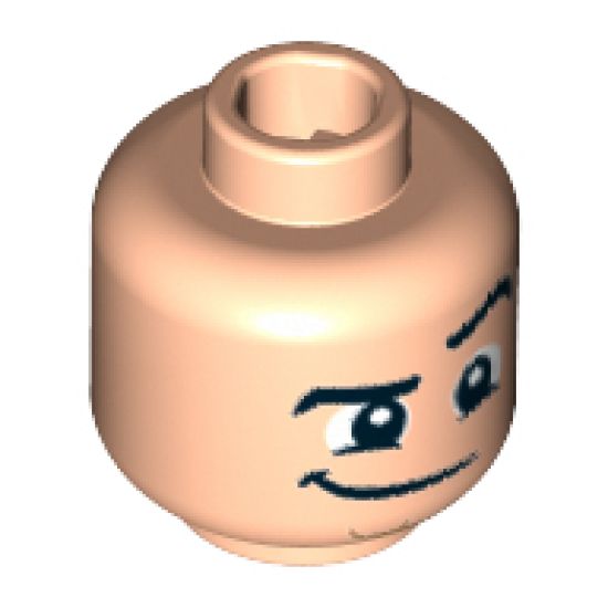 Minifigure, Head Black Eyebrows, Left Raised, Lopsided Grin, Dark Orange Cleft Chin Pattern - Hollow Stud