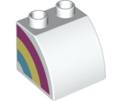 Duplo, Brick 2 x 2 x 1 1/2 with Curved Top with Rainbow Half on Right Side Pattern