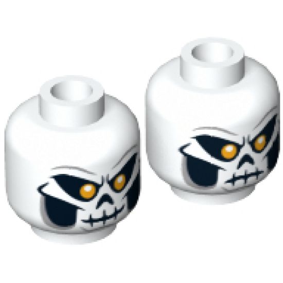 Minifigure, Head Dual Sided Skull Mask with Bright Light Orange Eyes, Skeleton Mouth Smile / Frown Pattern - Hollow Stud