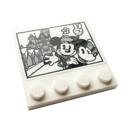 Tile, Modified 4 x 4 with Studs on Edge with Mickey & Minnie Mouse and Castle Pattern (Sticker) - Set 43179
