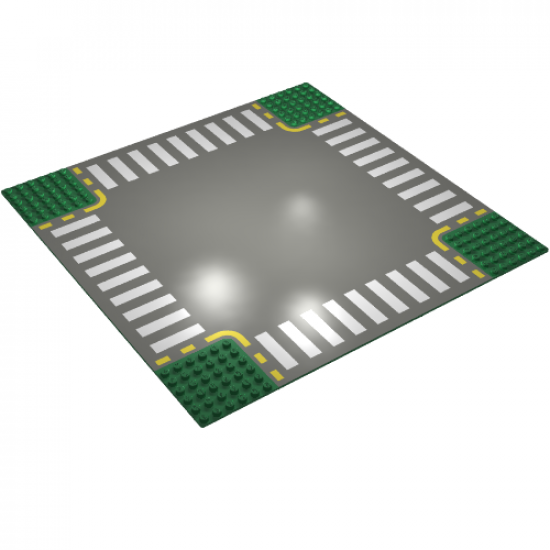 Baseplate, Road 32 x 32 6-Stud Crossroad with Dark Gray Road, Yellow Dashed Lines and Crosswalks Pattern