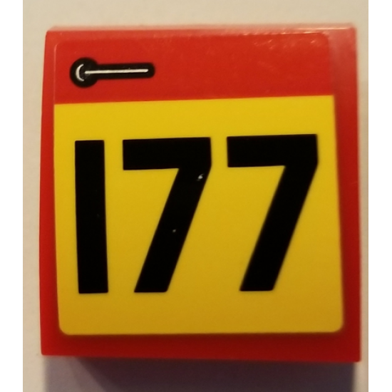 Slope, Curved 2 x 2 with Door Handle and Black Number 177 on Yellow Background Pattern Model Right Side (Sticker) - Set 75894