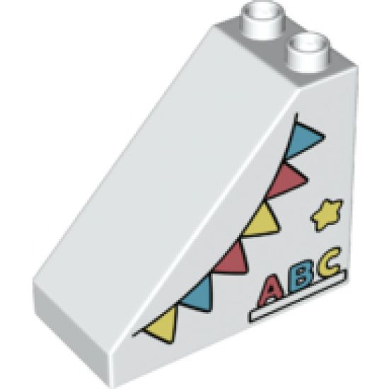 Duplo, Brick 4 x 2 x 3 Slope with Flags, Star and 'ABC' Pattern