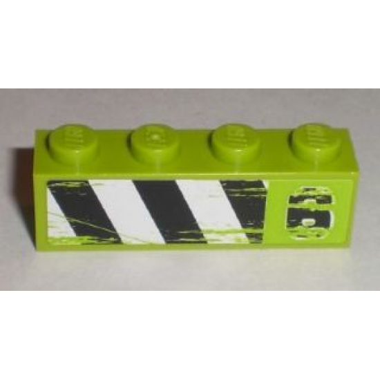 Brick 1 x 4 with '6' and Black and White Danger Stripes Pattern Model Right (Sticker) - Set 8211