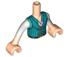 Mini Doll, Torso Friends Boy Dark Turquoise Vest with Black Pinstripes, Gold Buckles Pattern, Light Nougat Arms with Hands with White Sleeves Pattern