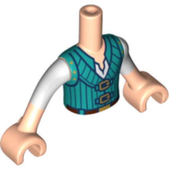 Mini Doll, Torso Friends Boy Dark Turquoise Vest with Black Pinstripes, Gold Buckles Pattern, Light Nougat Arms with Hands with White Sleeves Pattern