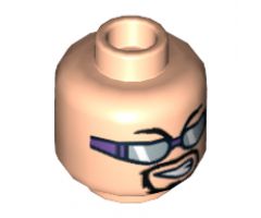 Minifigure, Head Glasses with Silver Sunglasses with Purple Frame and Goatee Pattern - Hollow Stud