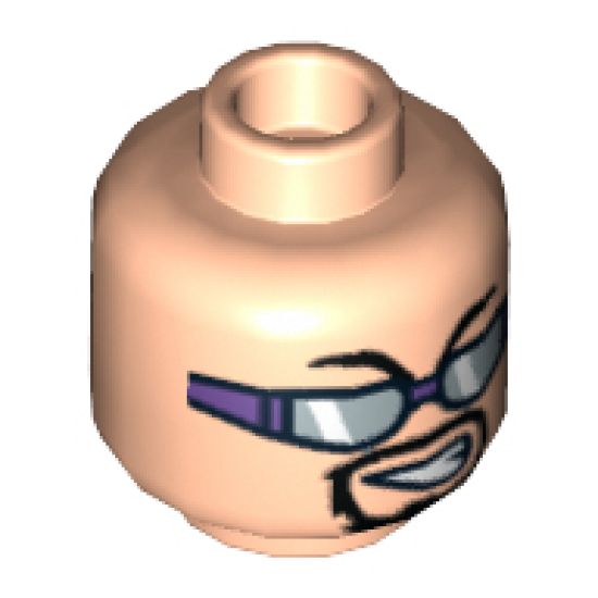 Minifigure, Head Glasses with Silver Sunglasses with Purple Frame and Goatee Pattern - Hollow Stud