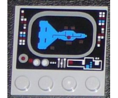 Tile, Modified 4 x 4 with Studs on Edge with Starship on Screen and Controls Pattern (Sticker) - Set 7964