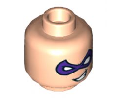 Minifigure, Head Dual Sided Dark Purple Eye Mask Pointed, Crooked Mouth Grin / Frown Pattern (Riddler) - Hollow Stud