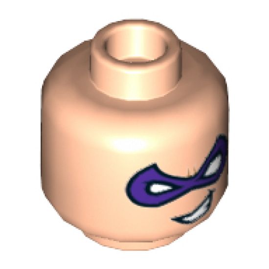 Minifigure, Head Dual Sided Dark Purple Eye Mask Pointed, Crooked Mouth Grin / Frown Pattern (Riddler) - Hollow Stud