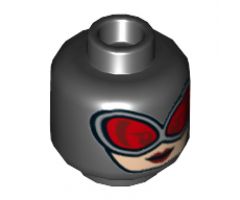 Minifigure, Head Dual Sided Female Balaclava, Large Red Goggles, Light Nougat Face, Red Lips, Neutral / Gritted Teeth Pattern - Hollow Stud