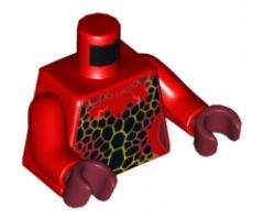 Torso Nexo Knights Female Outline with Black and Orange Scales Pattern / Red Arms / Dark Red Hands