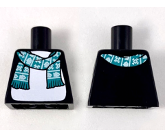 Torso White Stomach and Dark Turquoise Scarf with White Snowflakes and Fish Pattern