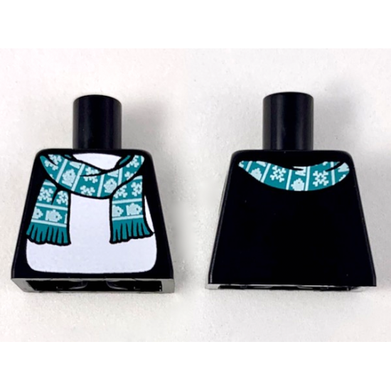 Torso White Stomach and Dark Turquoise Scarf with White Snowflakes and Fish Pattern