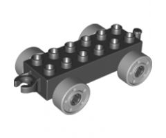 Duplo, Vehicle Car Base 2 x 6 with Light Bluish Gray Wheels with Fake Bolts and Open Hitch End